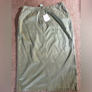 Mark, Fore, & Strike Silk & Cotton Blend Maxi Skirt in Olive Green color size 18